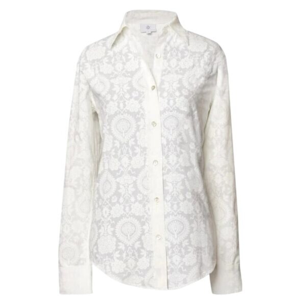 Pax Philomena White Floral Burnout Button Up Shirt Sz XL Pointed Collar Dainty - Picture 1 of 8
